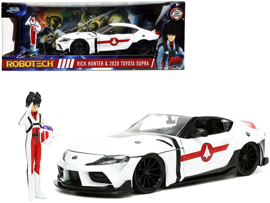 2020 Toyota Supra White and Rick Hunter Diecast Figurine "Robotech" "Hollywood Rides" Series 1/24 Diecast Model Car by Jada free shipping USA - Rapid Vehicles