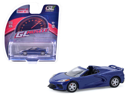 2021 Chevrolet Corvette Stingray Convertible Elkhart Lake Blue "GreenLight Muscle" Series 30 1/64 Diecast Model Car by Greenlight free shipping USA - Rapid Vehicles