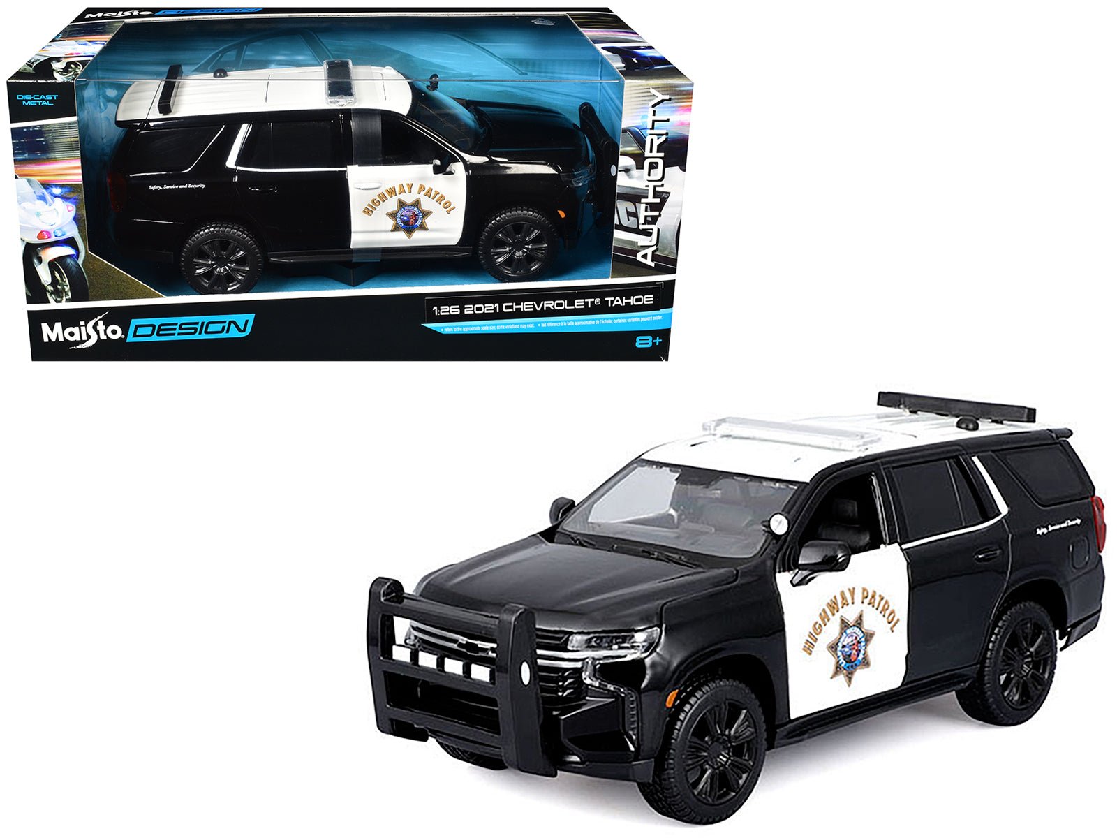 2021 Chevrolet Tahoe "California Highway Patrol" Black and White "Authority" "Maisto Design" Series 1/26 Diecast Model Car by Maisto free shipping USA - Rapid Vehicles