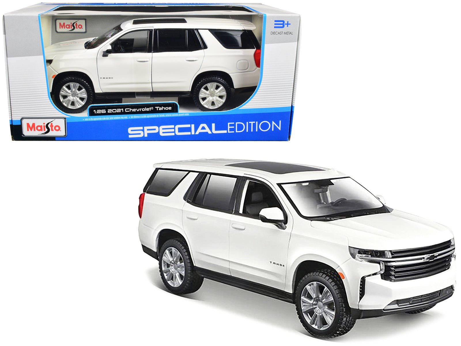 2021 Chevrolet Tahoe White with Sunroof "Special Edition" 1/26 Diecast Model Car by Maisto free shipping USA - Rapid Vehicles