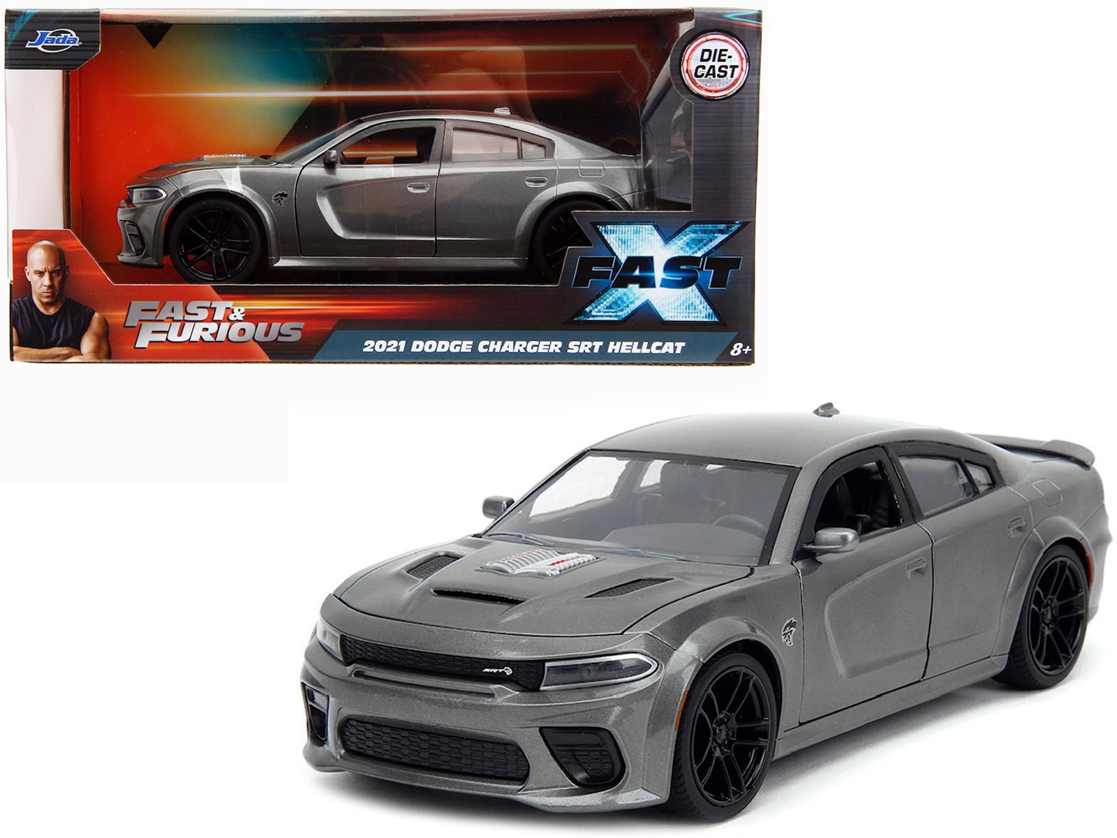 2021 Dodge Charger SRT Hellcat Gray Metallic "Fast X" (2023) Movie "Fast & Furious" Series 1/24 Diecast Model Car by Jada free shipping USA - Rapid Vehicles