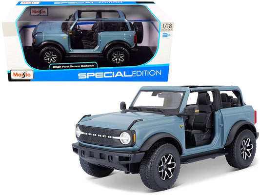 2021 Ford Bronco Badlands Blue "Special Edition" 1/18 Diecast Model Car by Maisto free shipping USA - Rapid Vehicles