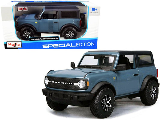 2021 Ford Bronco Badlands Blue with Black Top "Special Edition" 1/24 Diecast Model Car by Maisto free shipping USA - Rapid Vehicles