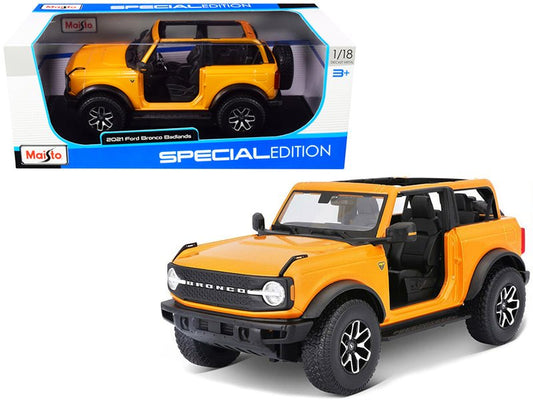 2021 Ford Bronco Badlands Orange Metallic "Special Edition" 1/18 Diecast Model Car by Maisto free shipping USA - Rapid Vehicles