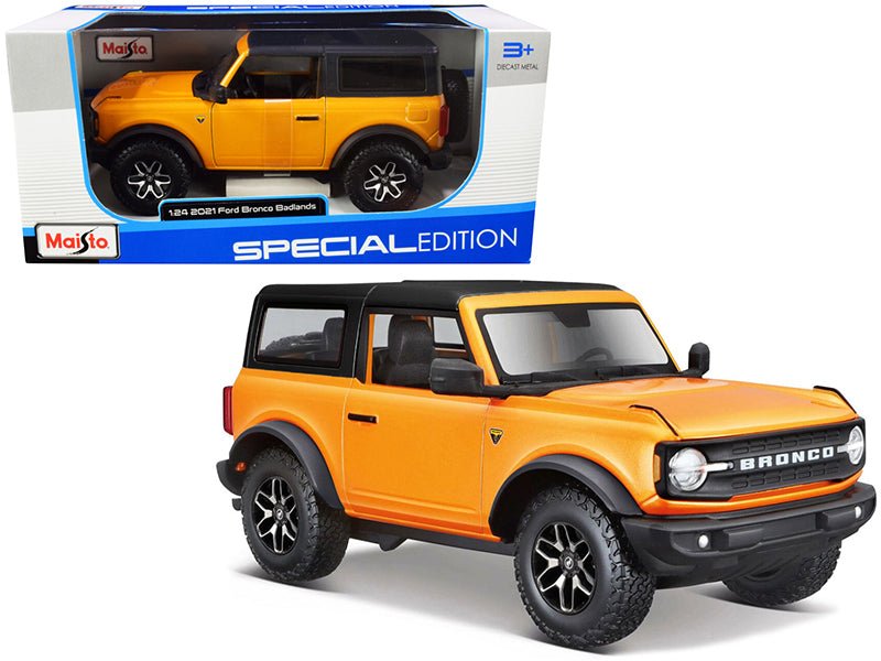 2021 Ford Bronco Badlands Orange Metallic with Black Top "Special Edition" 1/24 Diecast Model Car by Maisto free shipping USA - Rapid Vehicles