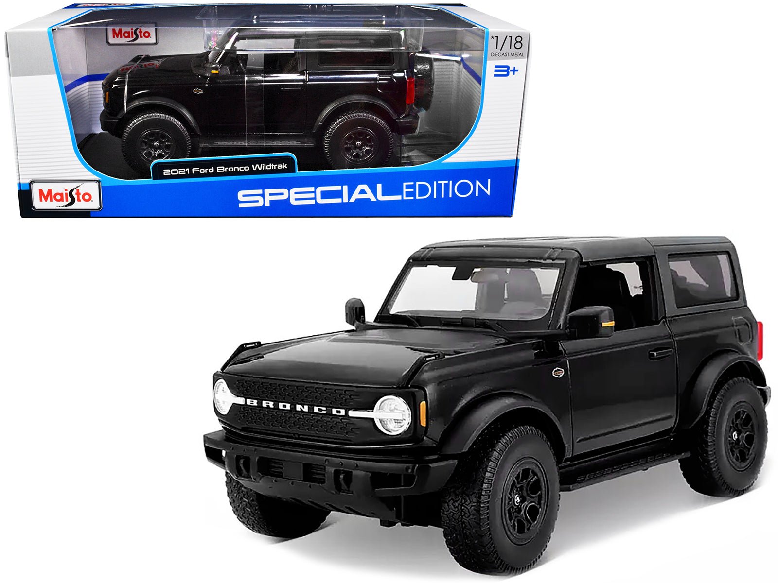 2021 Ford Bronco Wildtrak Black Metallic with Dark Gray Top "Special Edition" 1/18 Diecast Model Car by Maisto free shipping USA - Rapid Vehicles