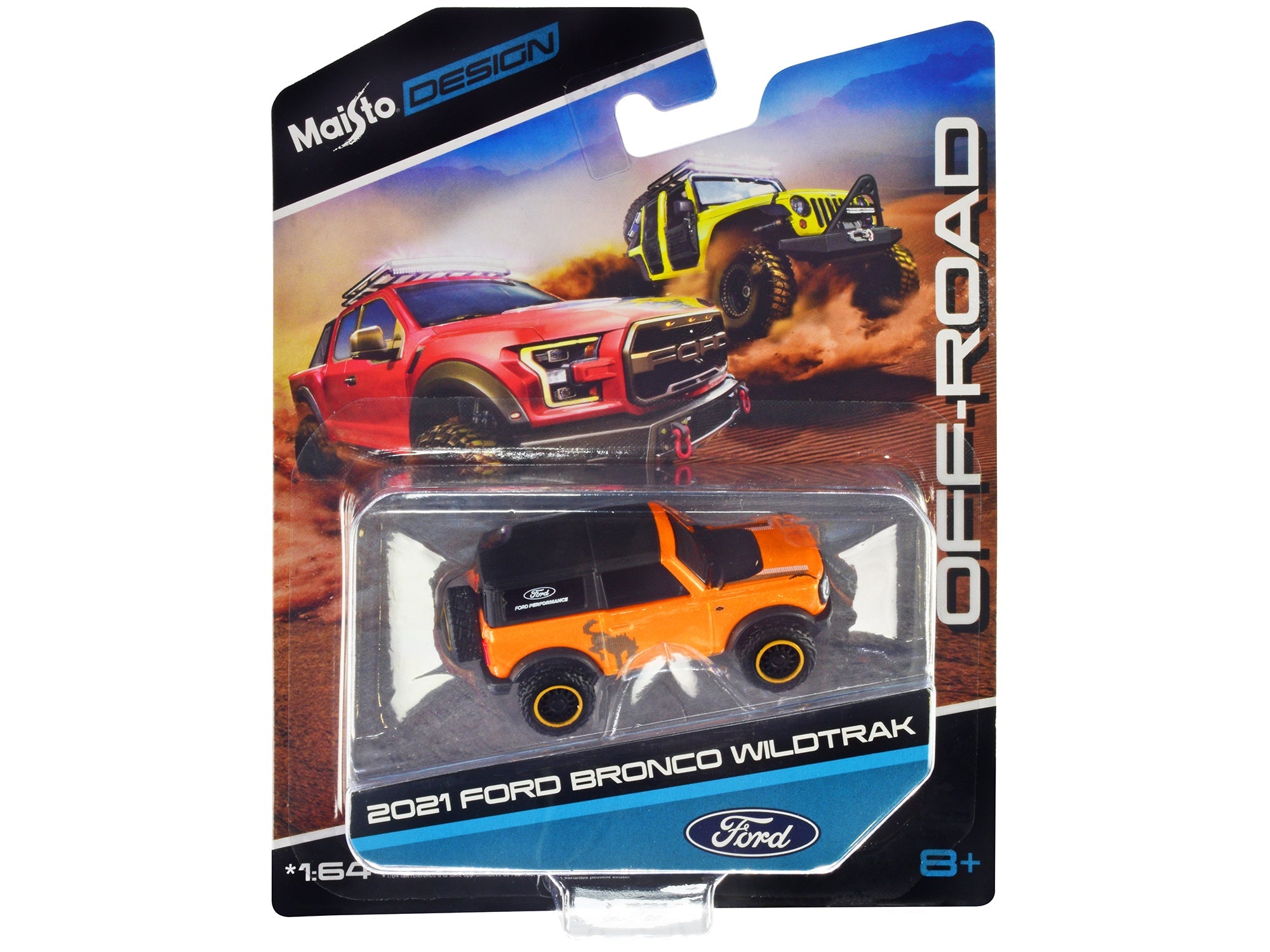 2021 Ford Bronco Wildtrak Orange Metallic with Black Top "Off - Road" "Maisto Design" Series 1/64 Diecast Model Car by Maisto free shipping USA - Rapid Vehicles