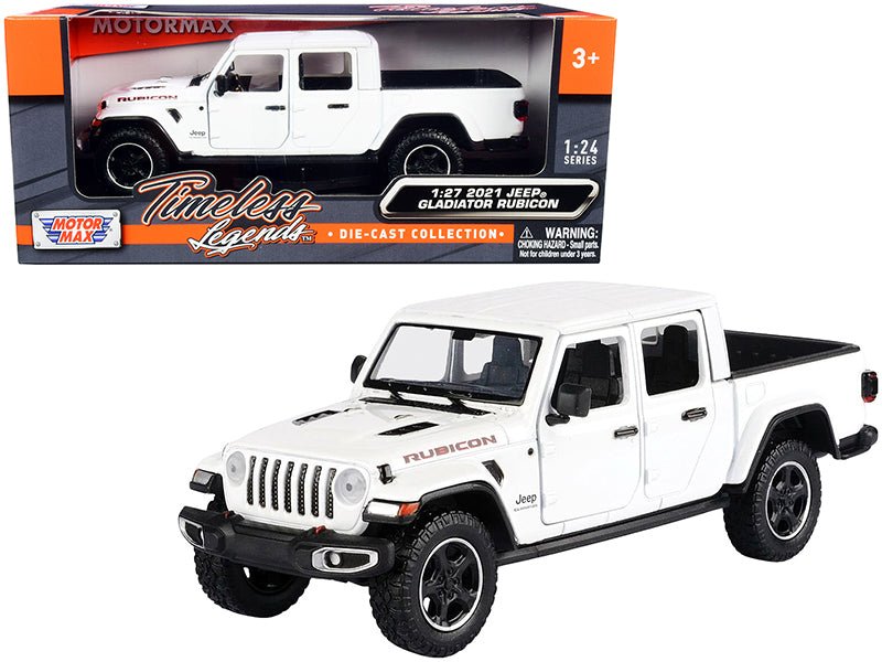 2021 Jeep Gladiator Rubicon (Closed Top) Pickup Truck White 1/24 - 1/27 Diecast Model Car by Motormax free shipping USA - Rapid Vehicles