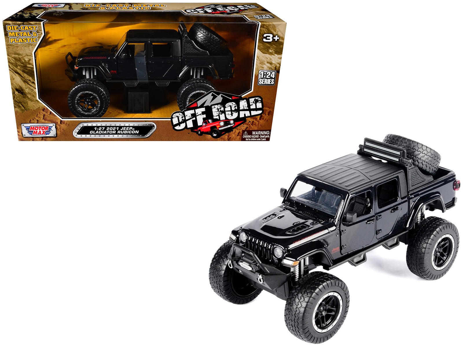 2021 Jeep Gladiator Rubicon Off - Road Pickup Truck Black with Matt Black Top "Off Road" Series 1/27 Diecast Model Car by Motormax free shipping USA - Rapid Vehicles