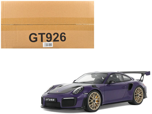 2021 Porsche 911 (991.2) GT2 RS Ultraviolet Metallic with Carbon Stripes 1/18 Model Car by GT Spirit free shipping USA - Rapid Vehicles