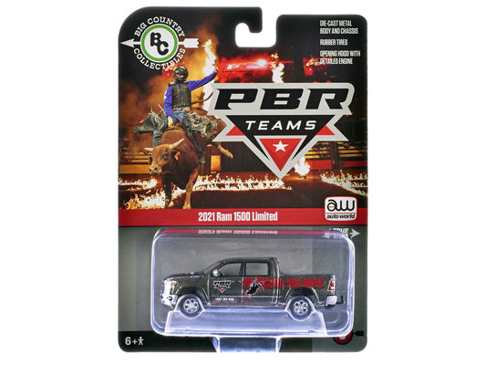 2021 Ram 1500 Limited Pickup Truck "PBR (Professional Bull Riders)" Gray Metallic with Graphics "Big Country Collectibles" 2025 Series 1/64 Diecast Model Car by Auto World free shipping USA - Rapid Vehicles