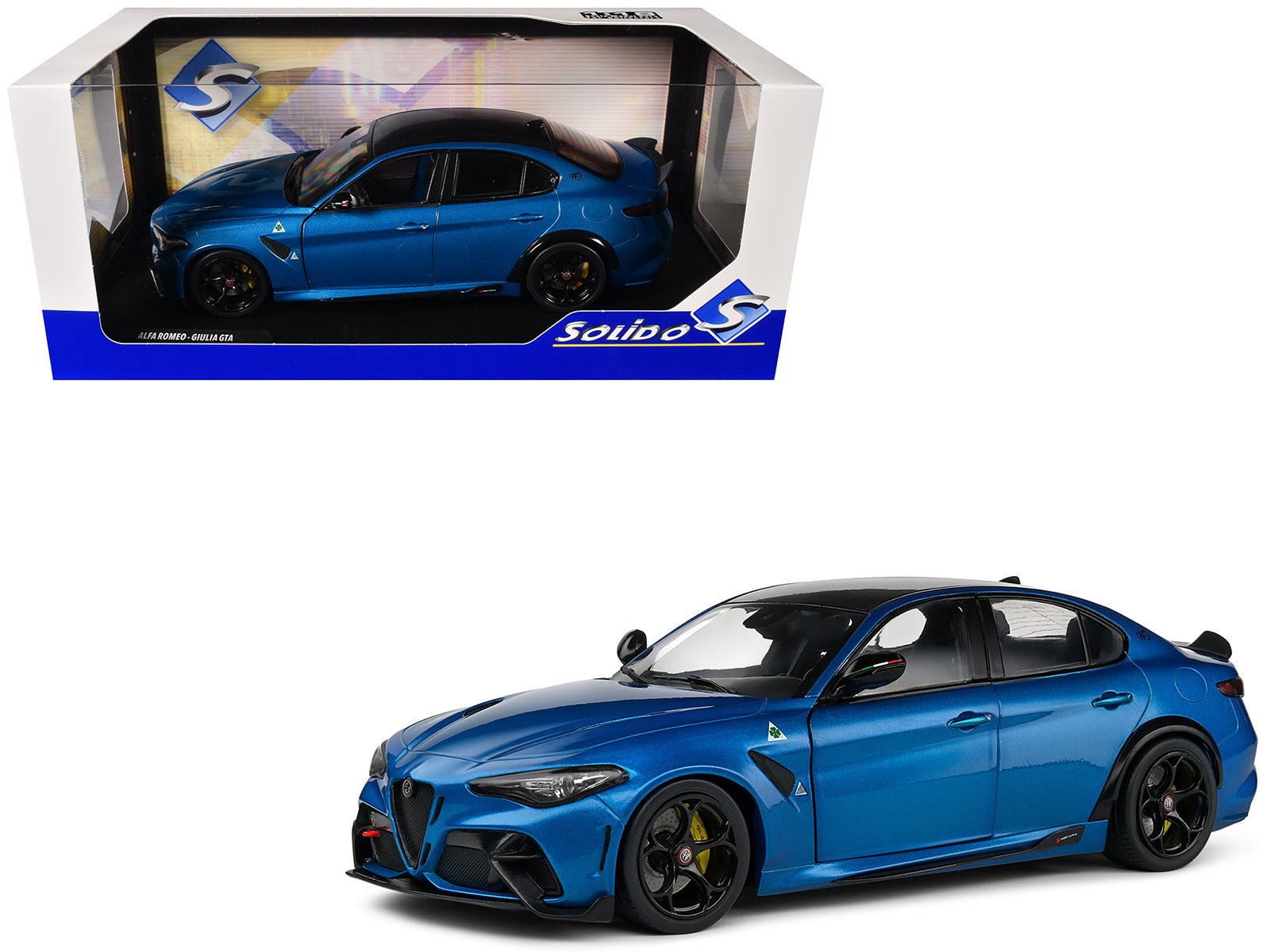 2022 Alfa Romeo Giulia GTA Anodized Blue Metallic with Carbon Top 1/18 Diecast Model Car by Solido free shipping USA - Rapid Vehicles