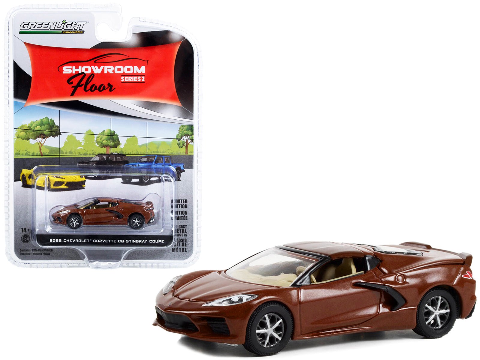 2022 Chevrolet Corvette C8 Stingray Coupe Caffeine Brown Metallic "Showroom Floor" Series 2 1/64 Diecast Model Car by Greenlight free shipping USA - Rapid Vehicles