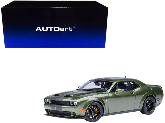 2022 Dodge Challenger SRT Jailbreak F8 Green with Carbon Stripes 1/18 Model Car by Autoart free shipping USA - Rapid Vehicles