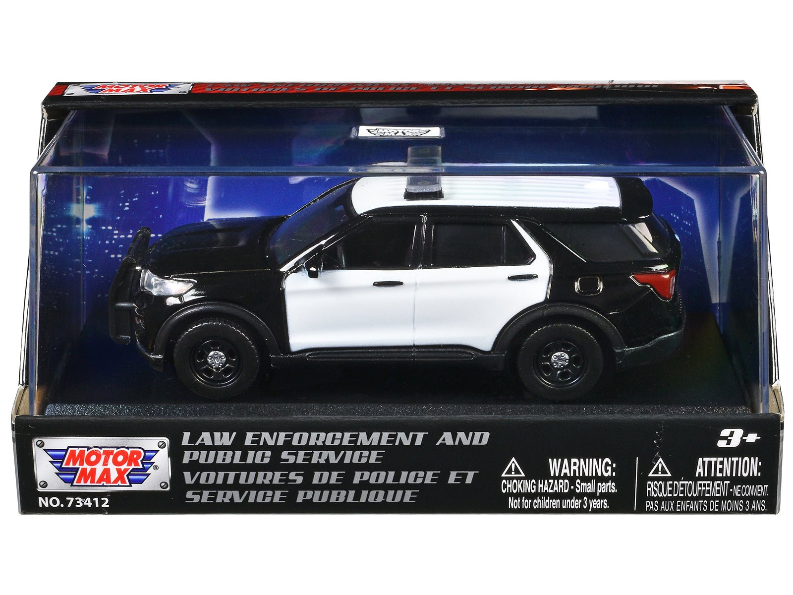 2022 Ford Police Interceptor Utility Black and White Unmarked "Law Enforcement and Public Service" Series 1/43 Diecast Model Car by Motormax free shipping USA - Rapid Vehicles