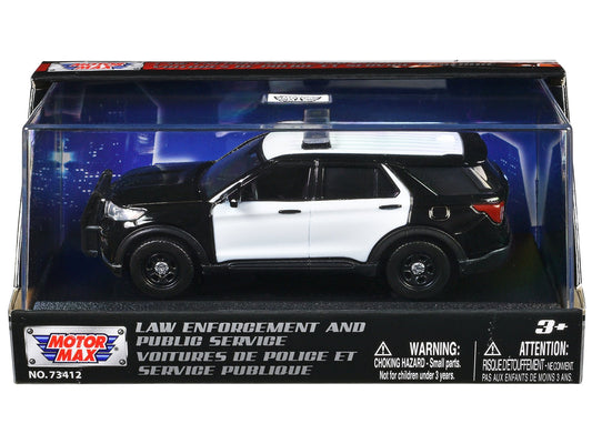 2022 Ford Police Interceptor Utility Black and White Unmarked "Law Enforcement and Public Service" Series 1/43 Diecast Model Car by Motormax free shipping USA - Rapid Vehicles