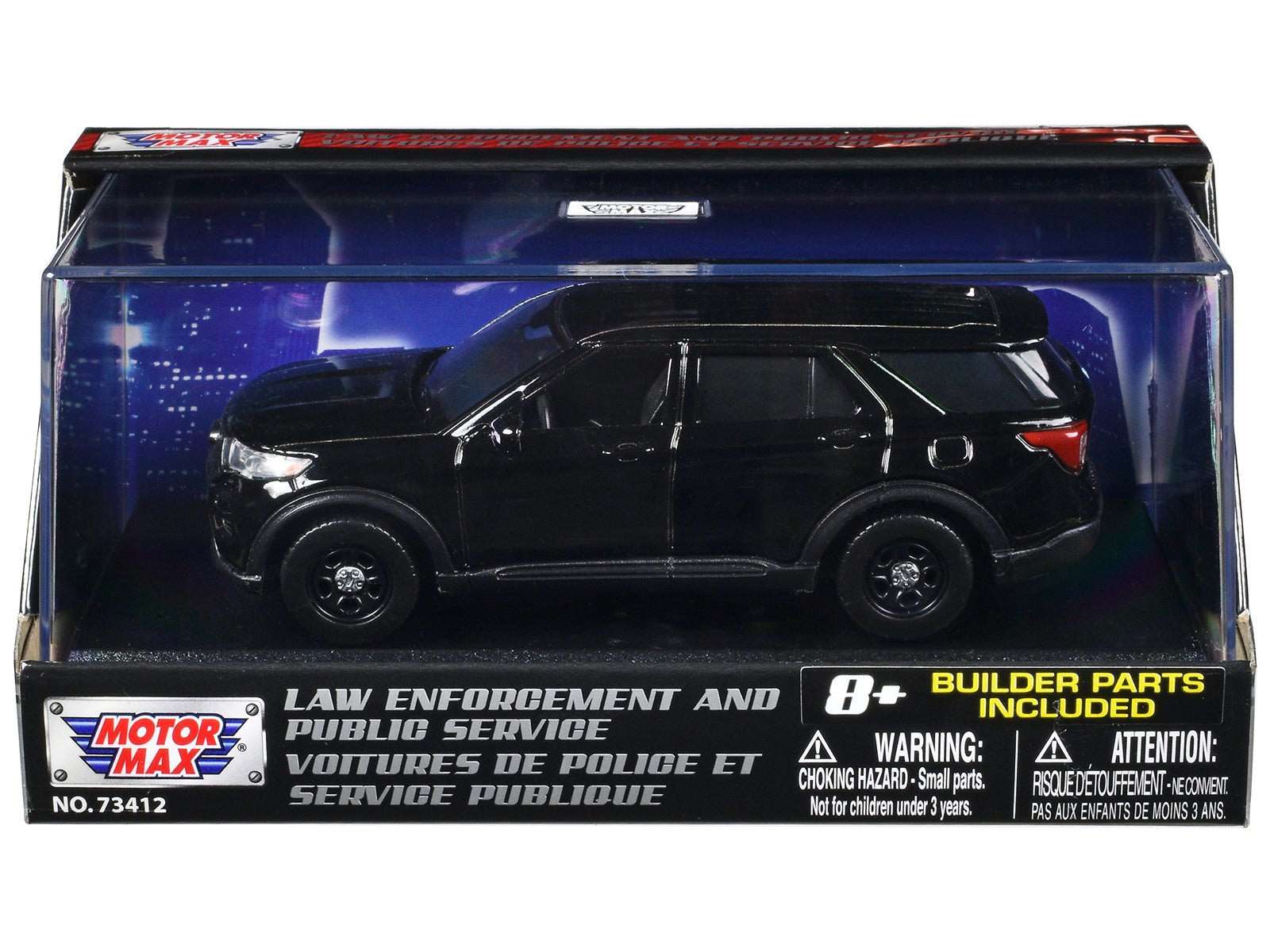 2022 Ford Police Interceptor Utility Black Unmarked "Custom Builder's Kit" "Law Enforcement and Public Service" Series 1/43 Diecast Model Car by Motormax free shipping USA - Rapid Vehicles
