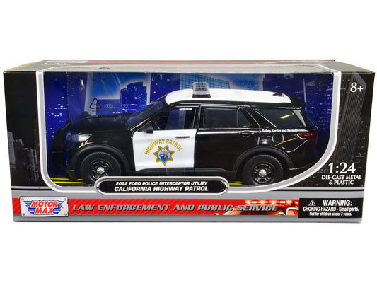 2022 Ford Police Interceptor Utility "California Highway Patrol" Black and White 1/24 Diecast Model Car by Motormax free shipping USA - Rapid Vehicles