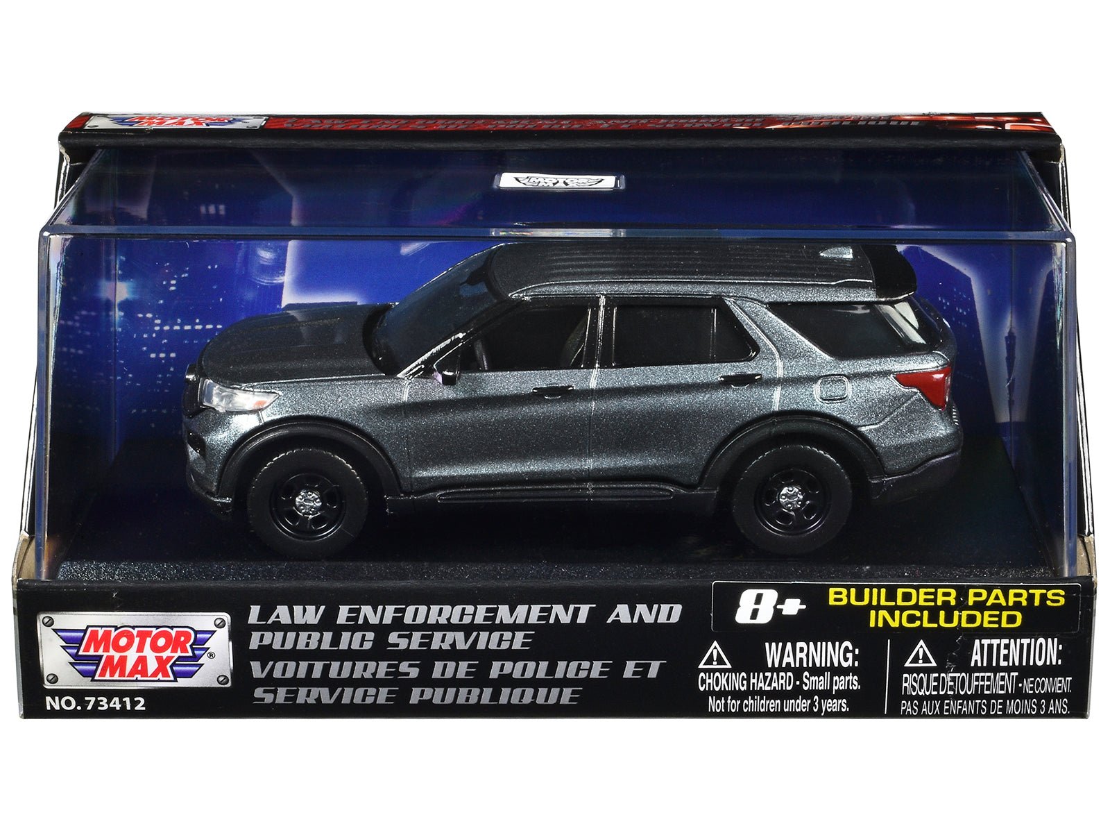 2022 Ford Police Interceptor Utility Gray Metallic Unmarked "Custom Builder's Kit" "Law Enforcement and Public Service" Series 1/43 Diecast Model Car by Motormax free shipping USA - Rapid Vehicles