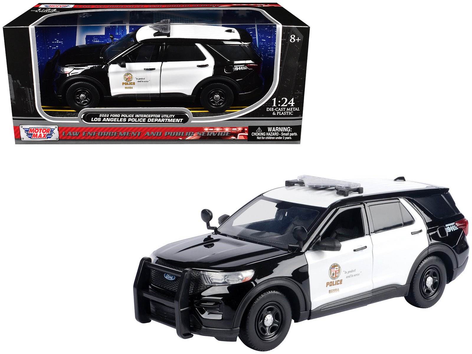 2022 Ford Police Interceptor Utility "Los Angeles Police Department" Black and White "Law Enforcement and Public Service" Series 1/24 Diecast Model Car by Motormax free shipping USA - Rapid Vehicles