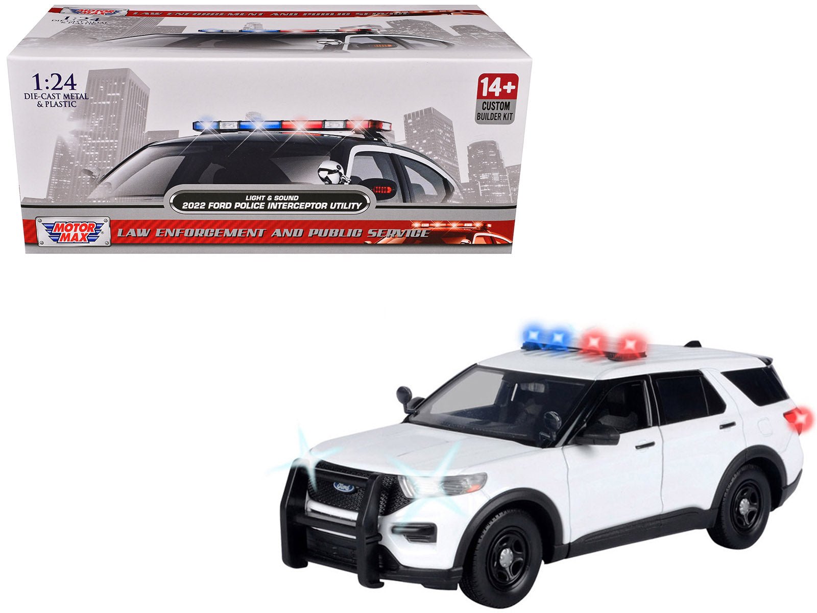 2022 Ford Police Interceptor Utility Plain White "Builder's Kit" with Flashing Light Bar and Front and Rear Lights and Sounds 1/24 Diecast Model Car by Motormax free shipping USA - Rapid Vehicles