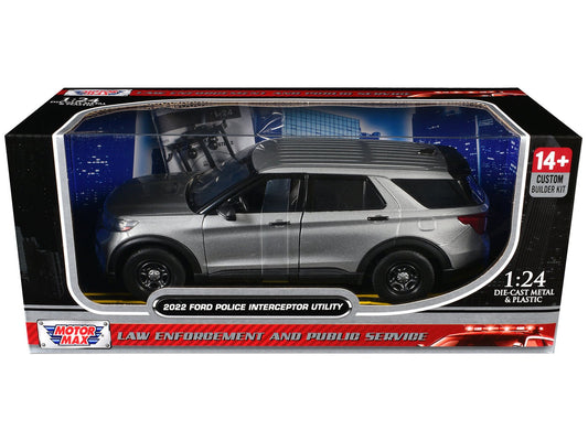 2022 Ford Police Interceptor Utility Unmarked Silver Metallic "Builder's Kit" "Law Enforcement and Public Service" Series 1/24 Diecast Model Car by Motormax free shipping USA - Rapid Vehicles