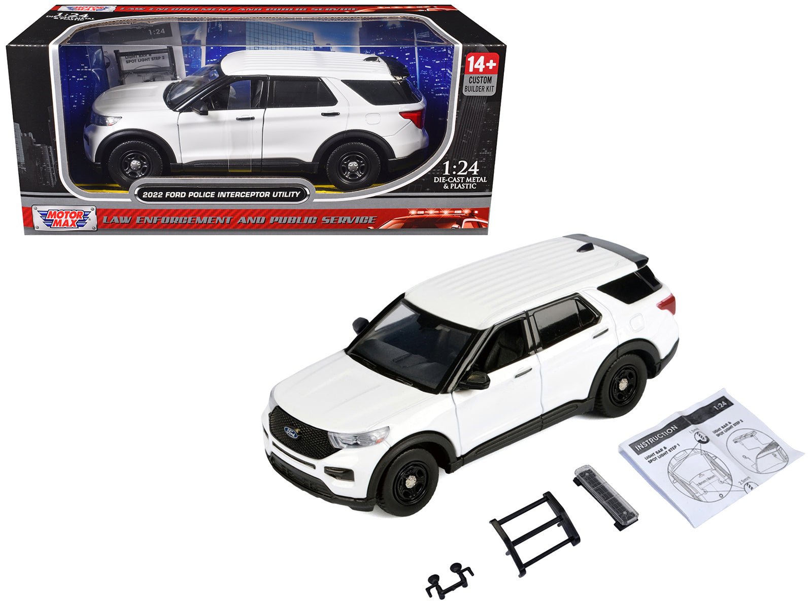 2022 Ford Police Interceptor Utility Unmarked White "Builder's Kit" "Law Enforcement and Public Service" Series 1/24 Diecast Model Car by Motormax free shipping USA - Rapid Vehicles