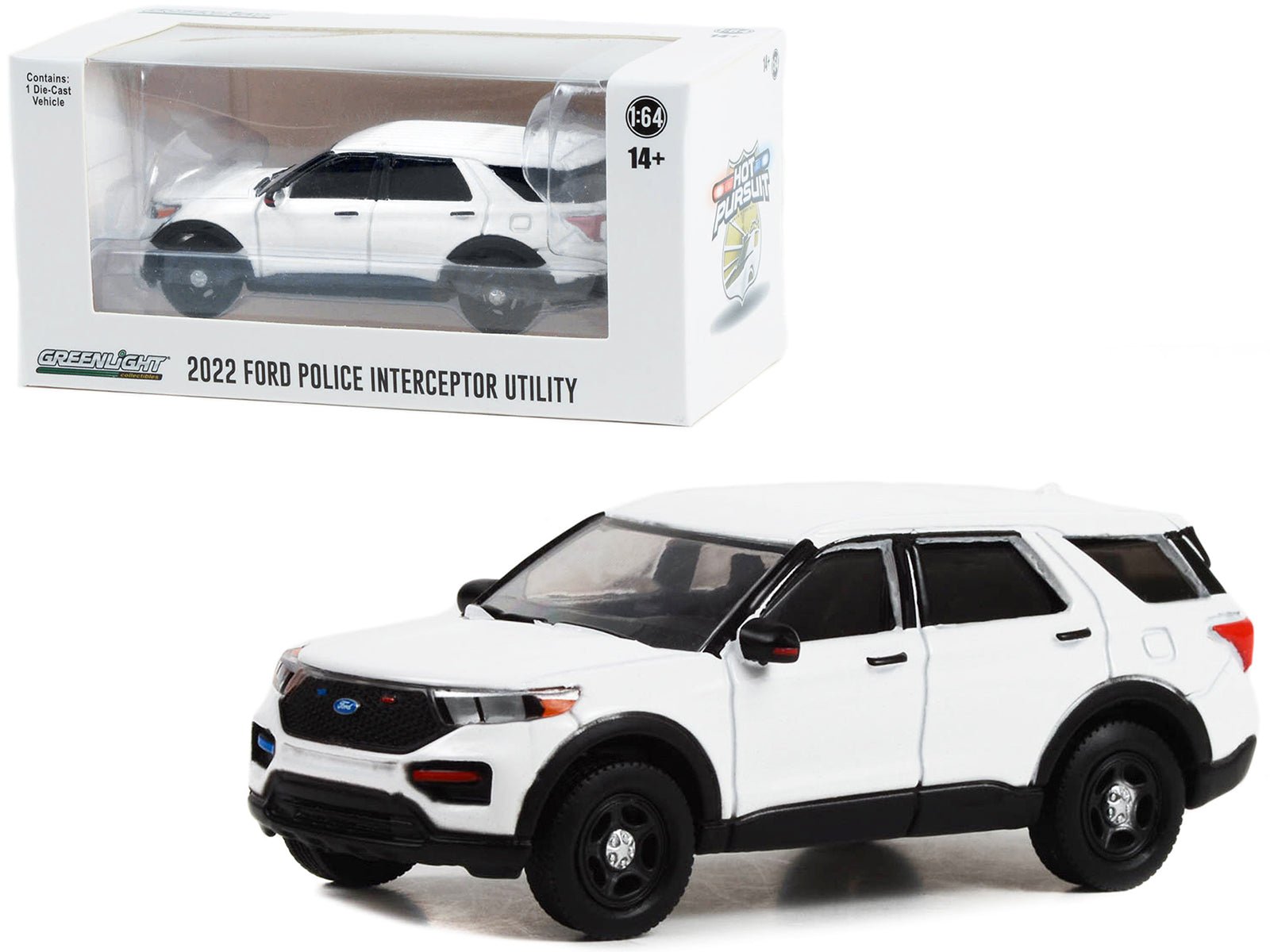 2022 Ford Police Interceptor Utility White "Hot Pursuit" "Hobby Exclusive" Series 1/64 Diecast Model Car by Greenlight free shipping USA - Rapid Vehicles