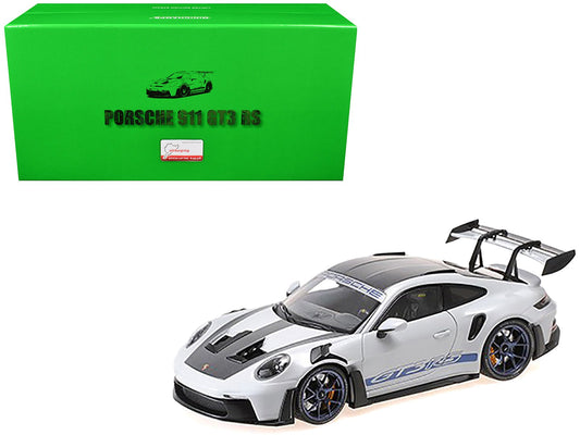 2022 Porsche 911 (992) GT3 RS "Weissach Package" Gray Metallic with Blue Accents Limited Edition to 649 pieces Worldwide 1/18 Diecast Model Car by Minichamps free shipping USA - Rapid Vehicles