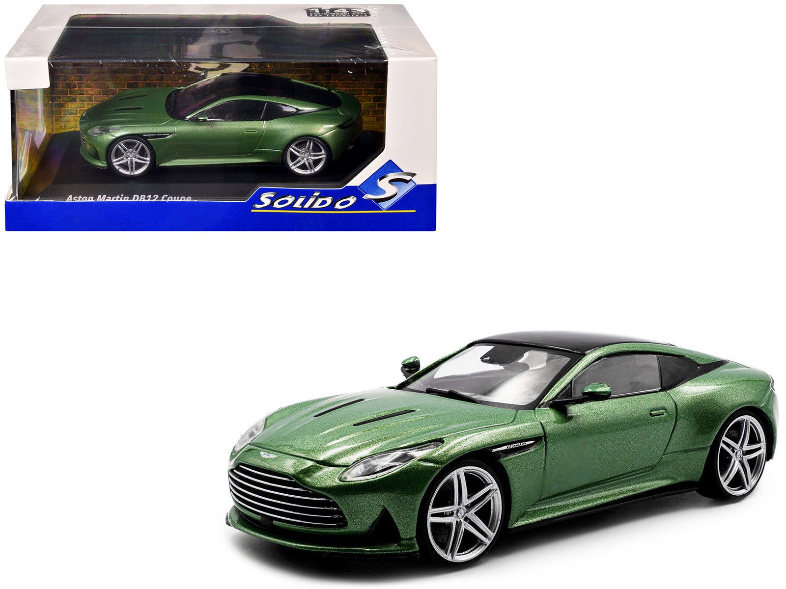 2023 Aston Martin DB12 Coupe Iridescent Emerald Metallic with Black Top 1/43 Diecast Model Car by Solido free shipping USA - Rapid Vehicles