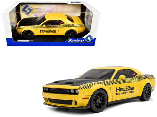 2023 Dodge Challenger SRT Hellcat Redeye Widebody Taxi "NYC Hellcab" Yellow with Black Hood and Graphics 1/18 Diecast Model Car by Solido free shipping USA - Rapid Vehicles