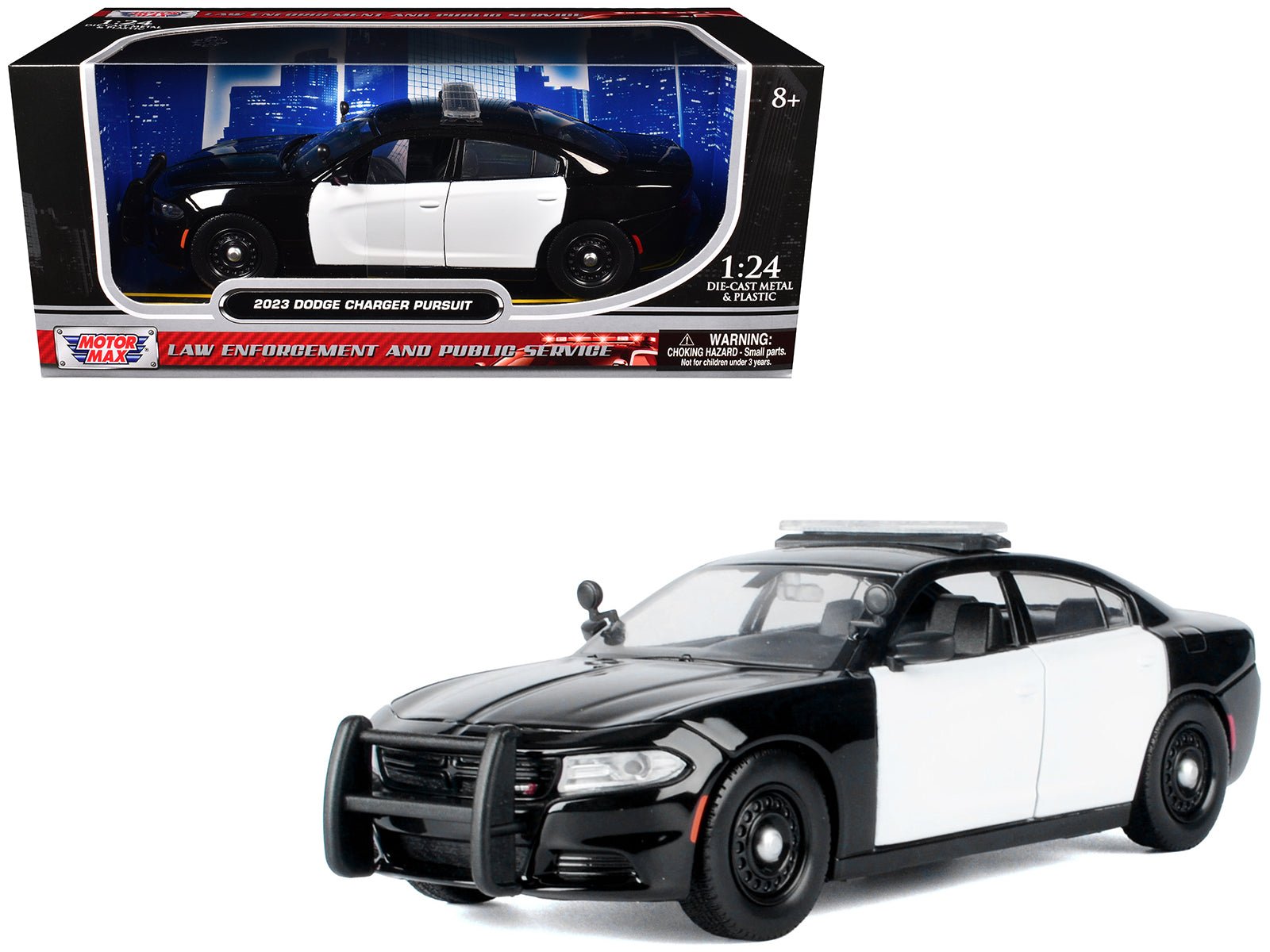 2023 Dodge Charger Pursuit Police Car Black and White "Law Enforcement and Public Service" Series 1/24 Diecast Model Car by Motormax free shipping USA - Rapid Vehicles