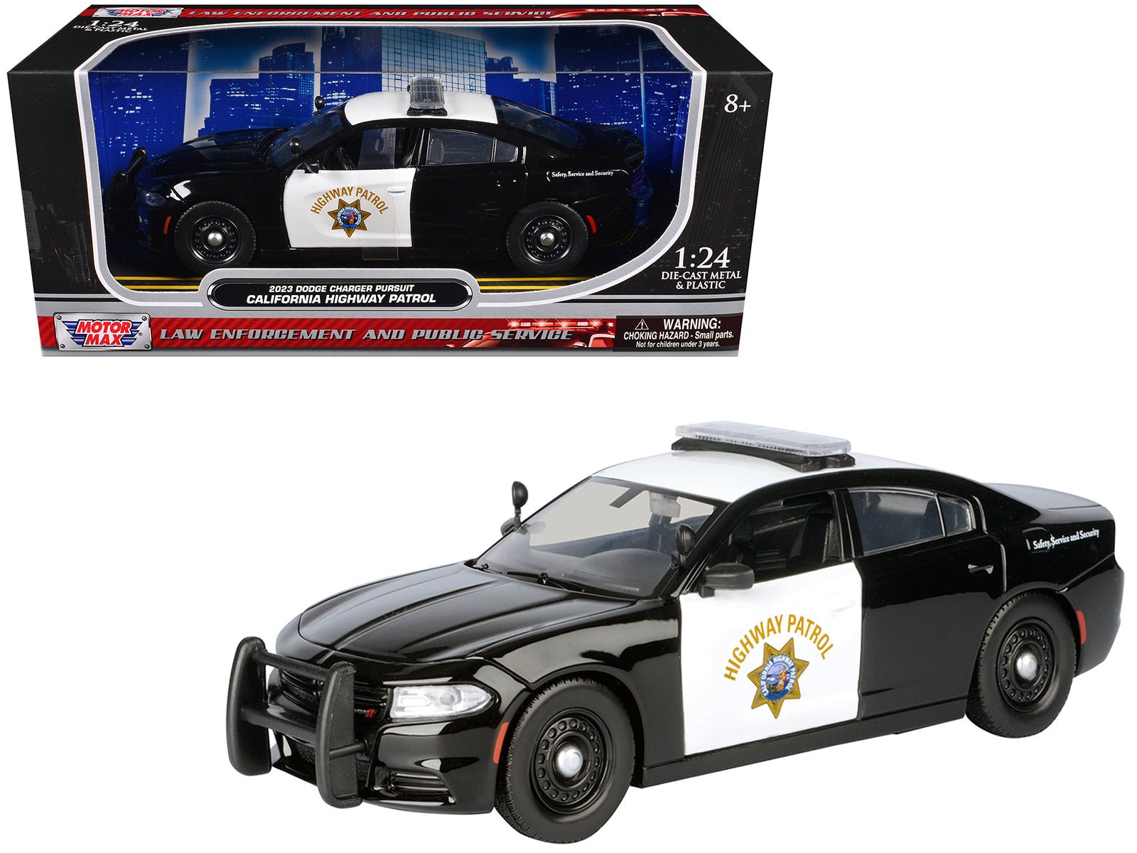 2023 Dodge Charger Pursuit Police Car "California Highway Patrol" Black and White "Law Enforcement and Public Service" Series 1/24 Diecast Model Car by Motormax free shipping USA - Rapid Vehicles