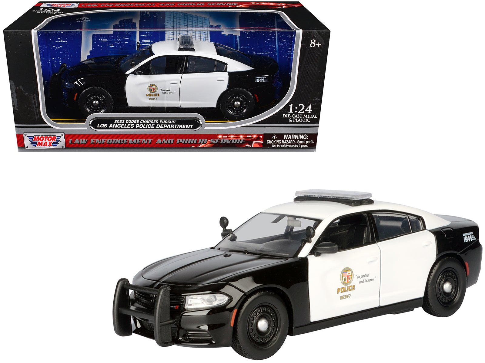 2023 Dodge Charger Pursuit Police Car "LAPD (Los Angeles Police Department)" Black and White "Law Enforcement and Public Service" Series 1/24 Diecast Model Car by Motormax free shipping USA - Rapid Vehicles