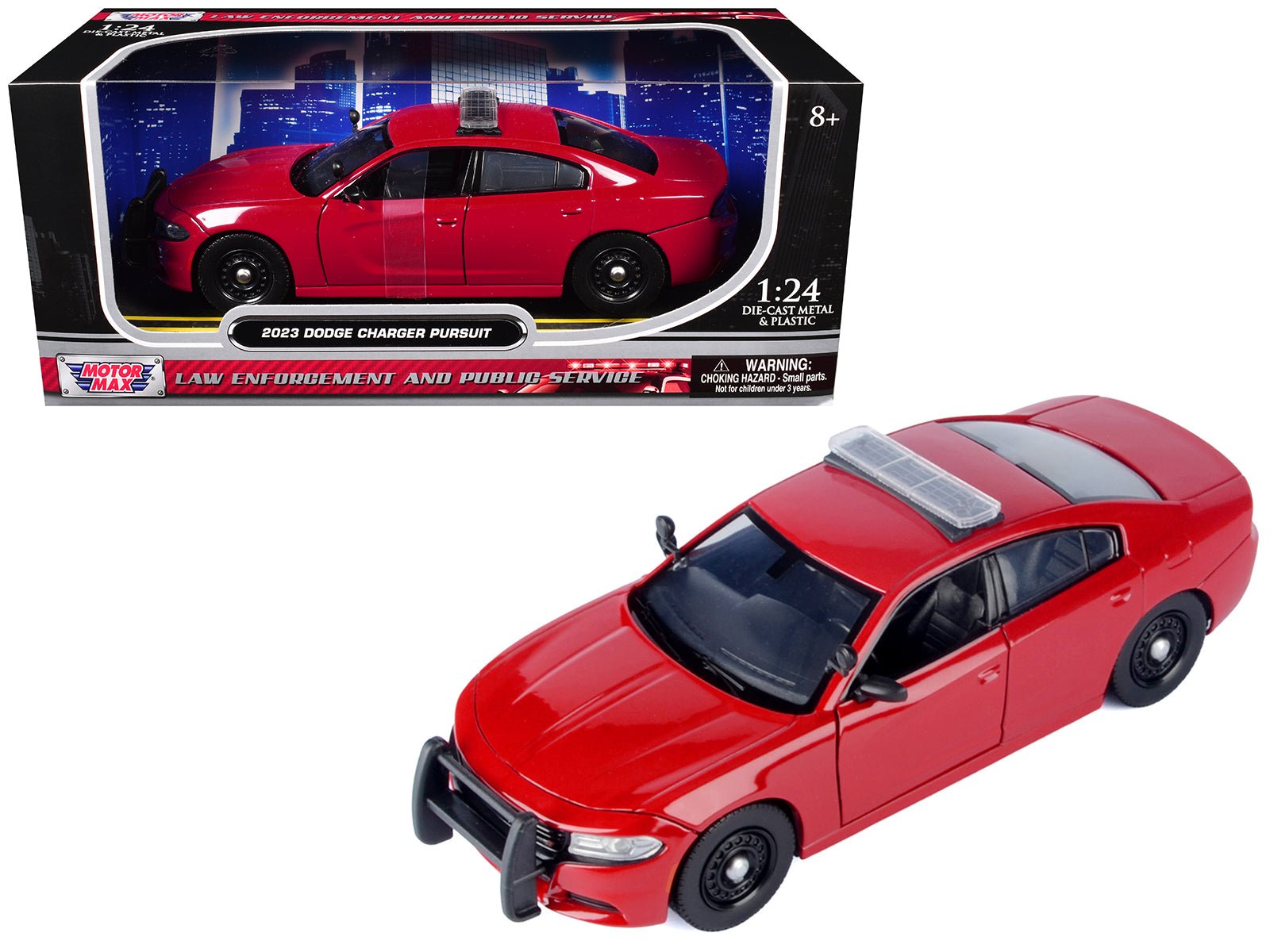 2023 Dodge Charger Pursuit Police Car Red "Law Enforcement and Public Service" Series 1/24 Diecast Model Car by Motormax free shipping USA - Rapid Vehicles