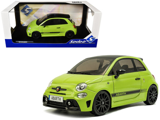 2023 Fiat F595 Abarth Verde Adrenalina Green with Black Top and Stripes 1/18 Diecast Model Car by Solido free shipping USA - Rapid Vehicles