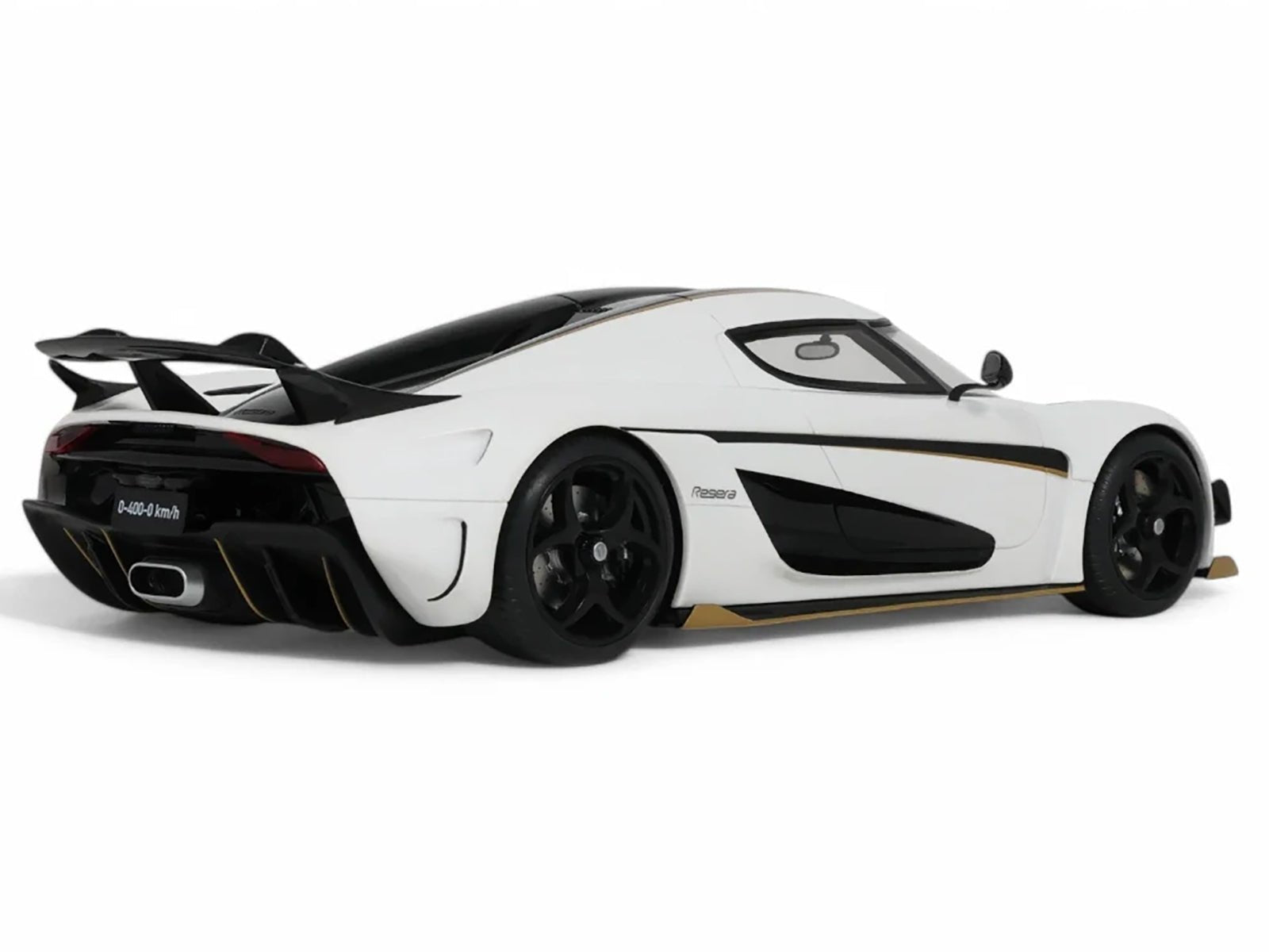 2023 Koenigsegg Regera White with Black Stripes 1/18 Model Car by GT Spirit - Rapid Vehicles