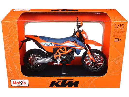 2023 KTM 690 SMC R Orange and Blue with Display Base 1/12 Diecast Model by Maisto free shipping USA - Rapid Vehicles