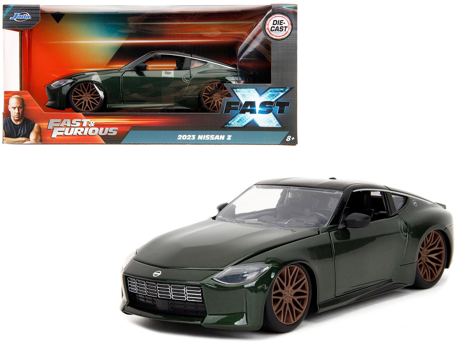 2023 Nissan Z Dark Green Metallic with Black Top "Fast X" (2023) Movie "Fast & Furious" Series 1/24 Diecast Model Car by Jada free shipping USA - Rapid Vehicles