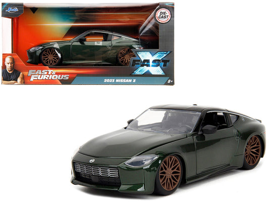 2023 Nissan Z Dark Green Metallic with Black Top "Fast X" (2023) Movie "Fast & Furious" Series 1/24 Diecast Model Car by Jada free shipping USA - Rapid Vehicles