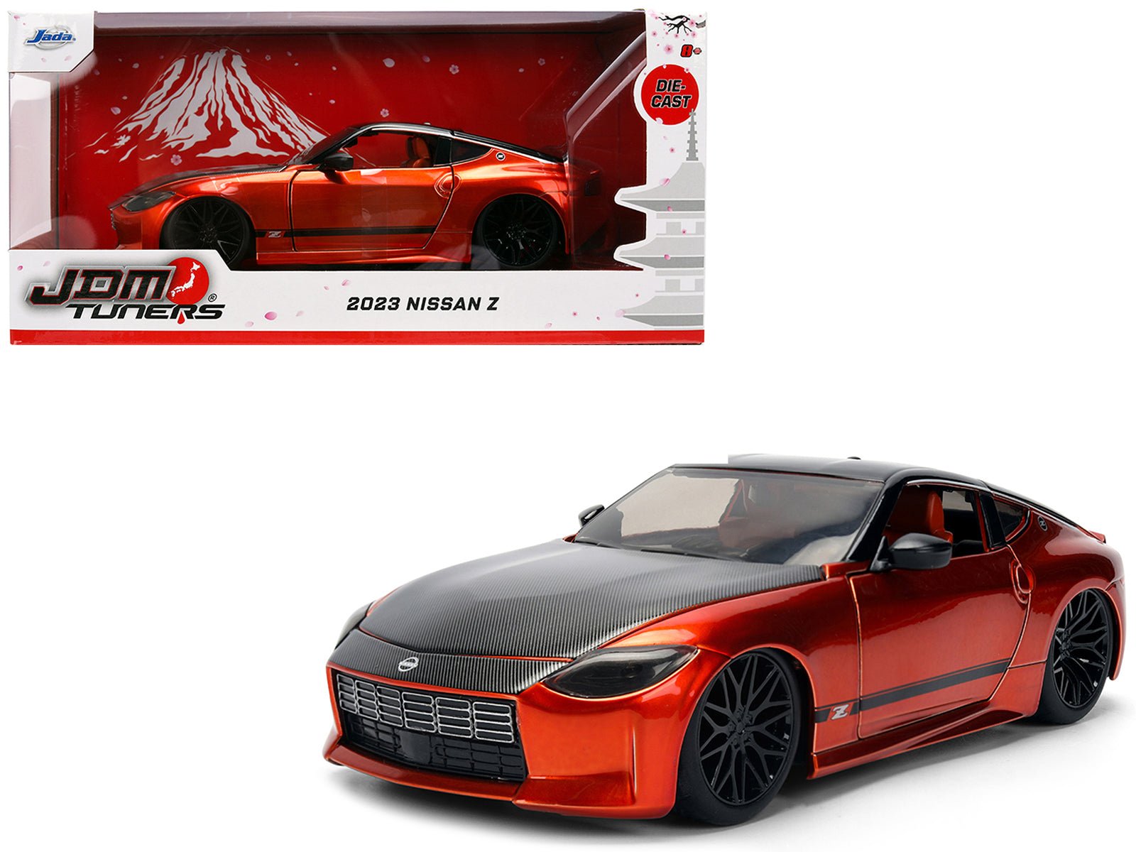 2023 Nissan Z Orange Metallic with Carbon Hood and Black Top "JDM Tuners" Series 1/24 Diecast Model Car by Jada free shipping USA - Rapid Vehicles