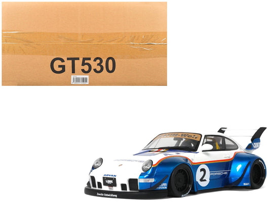 2023 RWB x Liberty Walk 993 2 White and Blue Metallic with Graphics 1/18 Model Car by GT Spirit free shipping USA - Rapid Vehicles