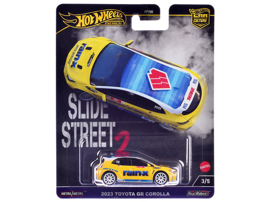 2023 Toyota GR Corolla "Rain X" Yellow "Slide Street 2" Series Diecast Model Car by Hot Wheels free shipping USA - Rapid Vehicles
