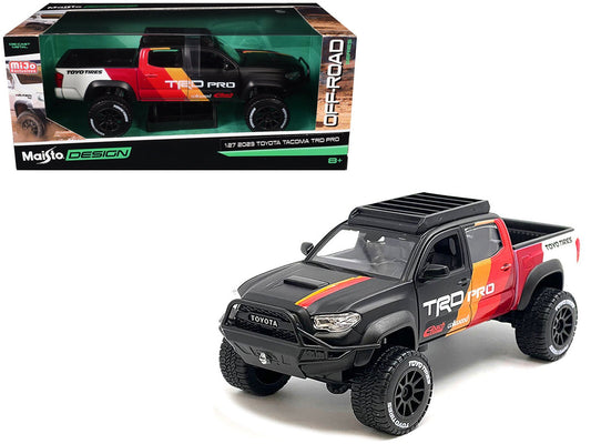 2023 Toyota Tacoma TRD PRO Off Road Pickup Truck Matt Black with Graphics and Roofrack "Maisto Design" Series 1/27 Diecast Model Car by Maisto free shipping USA - Rapid Vehicles