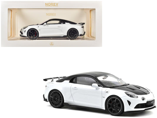 2024 Alpine A110 R Pearl White Metallic with Carbon Hood and Top 1/18 Diecast Model Car by Norev free shipping USA - Rapid Vehicles