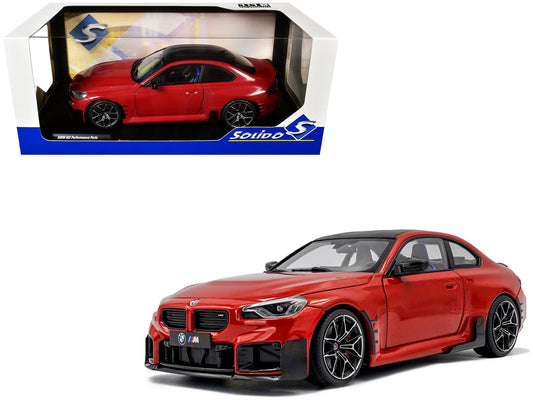 2024 BMW M2 Performance Parts Toronto Red Metallic with Carbon Top 1/18 Diecast Model Car by Solido free shipping USA - Rapid Vehicles