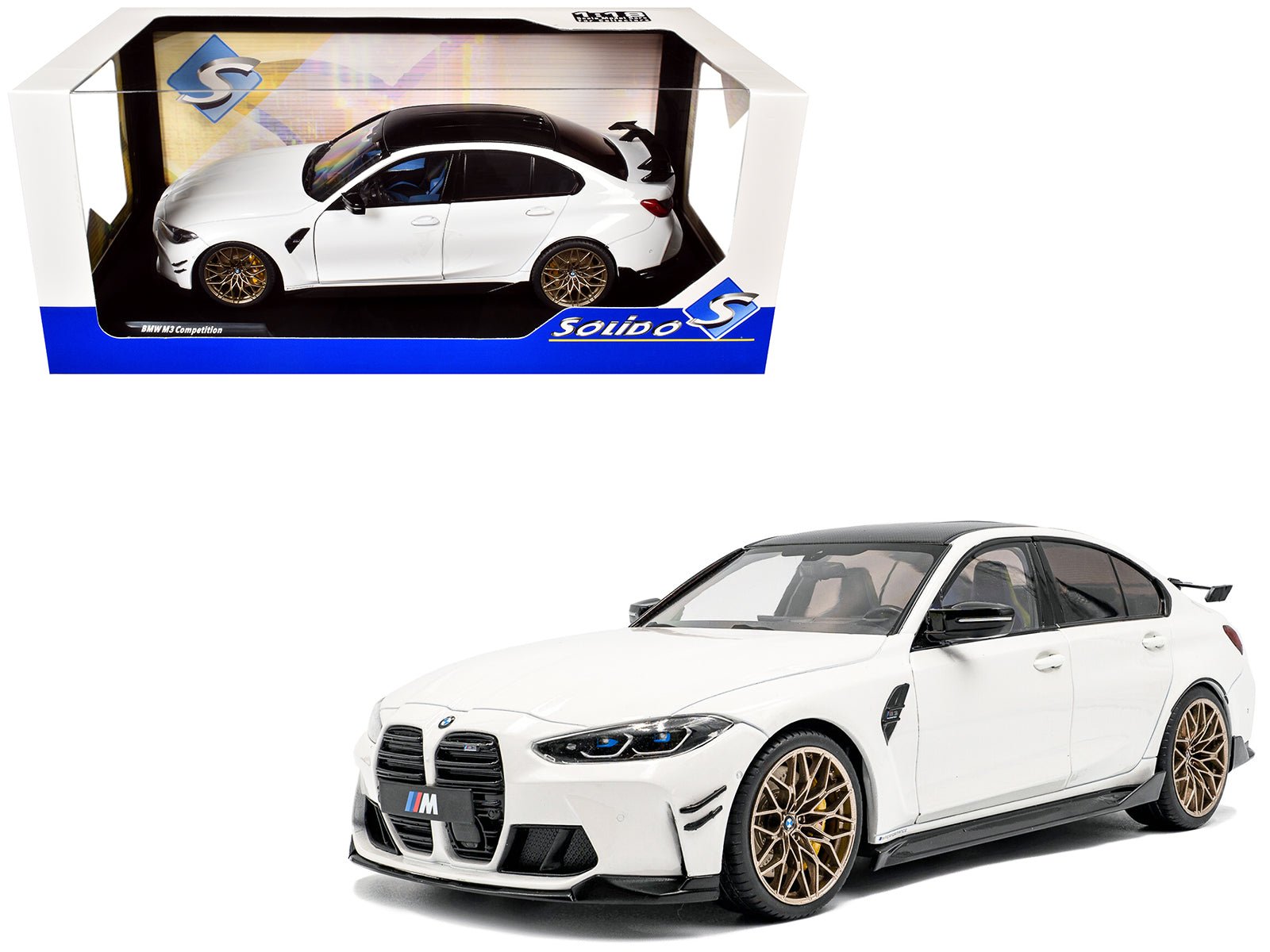 2024 BMW M3 Competition Alpine White with Carbon Top 1/18 Diecast Model Car by Solido free shipping USA - Rapid Vehicles