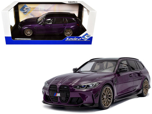 2024 BMW M3 Competition M xDrive Touring Twilight Purple Pearl Metallic with Black Top 1/18 Diecast Model Car by Solido free shipping USA - Rapid Vehicles