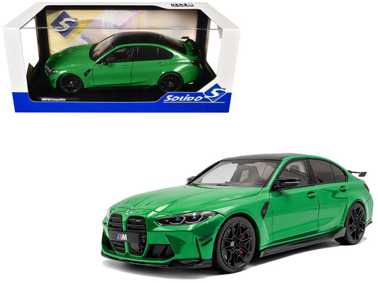 2024 BMW M3 Competition Signal Green with Carbon Top 1/18 Diecast Model Car by Solido free shipping USA - Rapid Vehicles