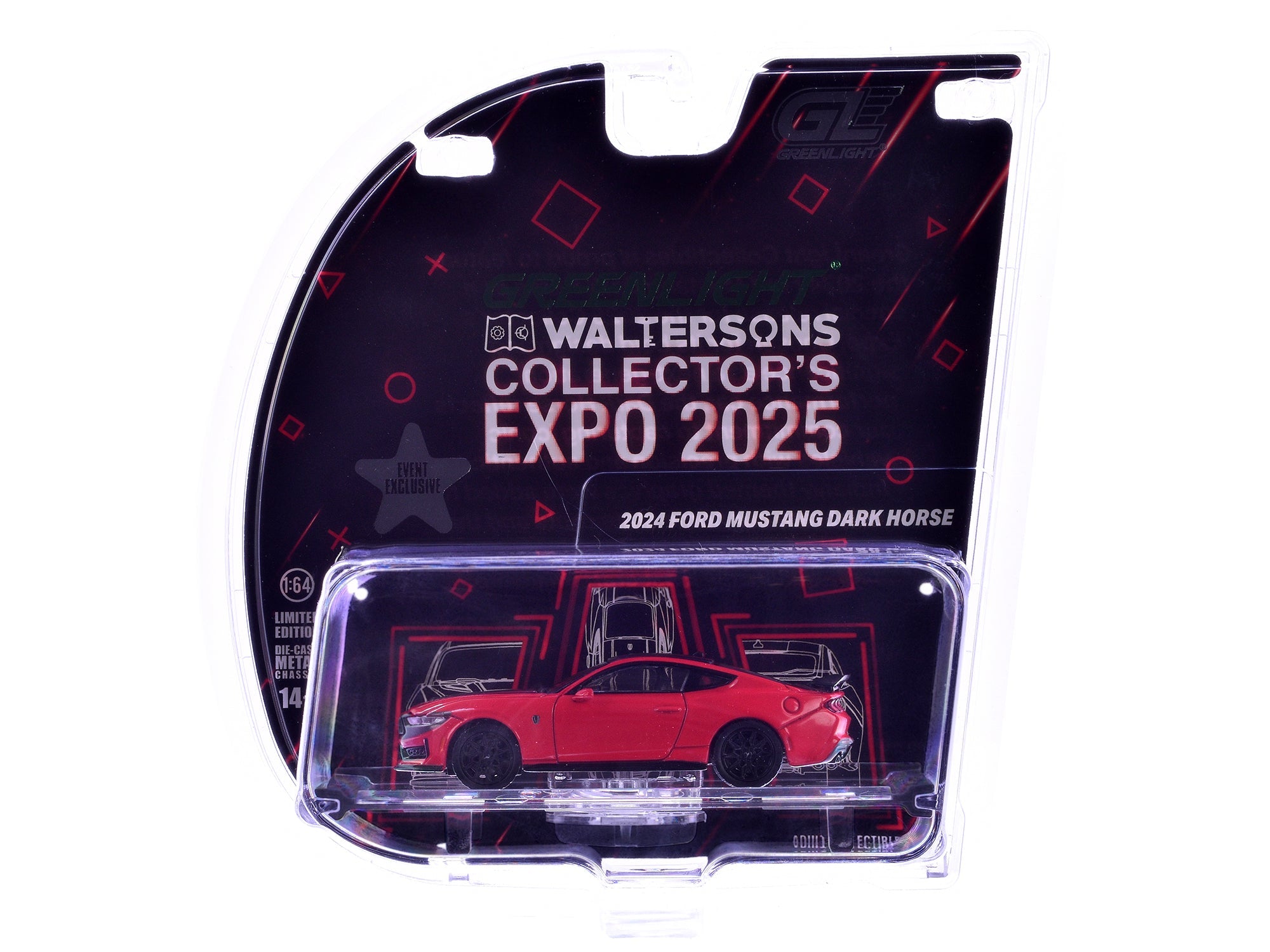 2024 Ford Mustang Dark Horse "Indiana" Red with Black Hood and Top "2025 Greenlight Waltersons Collector's Expo Exclusive" 1/64 Diecast Model Car by Greenlight free shipping USA - Rapid Vehicles